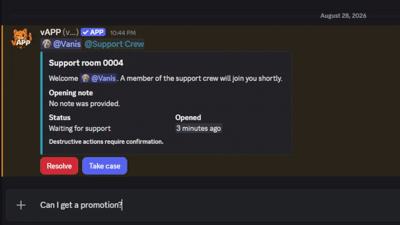Preview of the vAPP ticket-system AI assistant replying in a support ticket